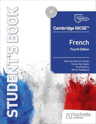 Cambridge IGCSE French textbook, fourth edition, with blue, white, and red splash.