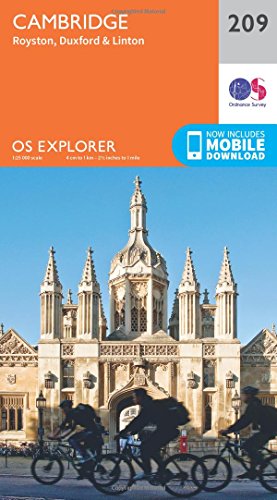 Ordnance Survey Explorer map 209 cover, featuring King's College Chapel, Cambridge.