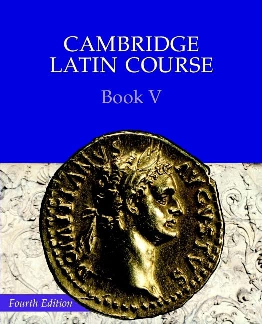 Blue textbook cover with Roman emperor portrait and “Book V” text.