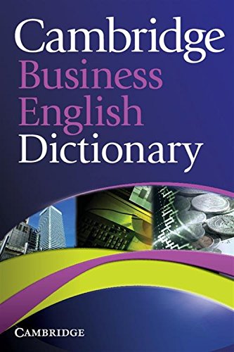 Cover of "Cambridge Business English Dictionary" with city and currency imagery.