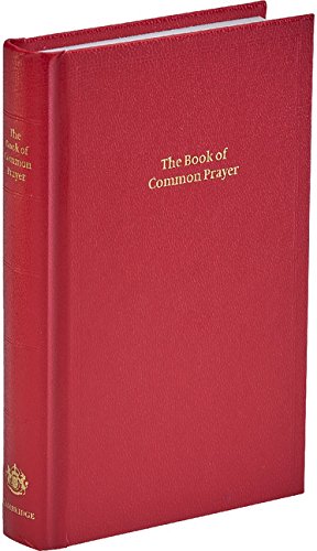 A red hardback Book of Common Prayer with gold lettering on the cover.