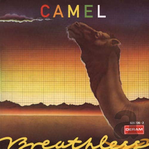 Camel Breathless album cover featuring a camel silhouette against a sunset grid background.