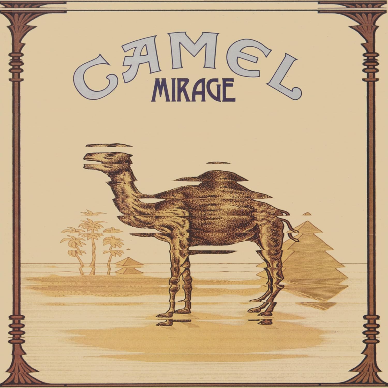 Album cover featuring a distorted camel illustration in a desert landscape with Egyptian pyramids.