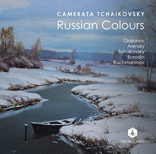 CD cover: snowy Russian landscape with river and boat, text “Russian Colours”.
