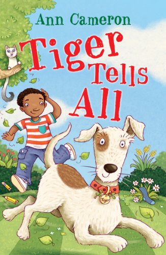 Book cover: boy, dog, and cat with colorful title "Tiger Tells All".