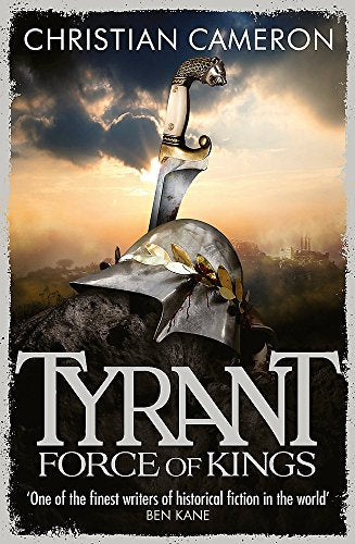 Book cover: helmet and sword against a stormy, golden landscape.
