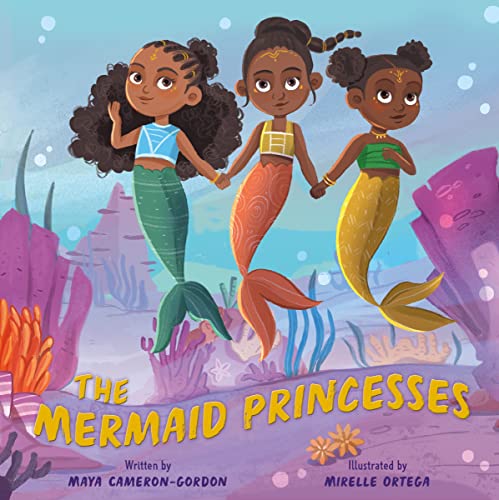 Book cover featuring three Black mermaid sisters with colorful tails.