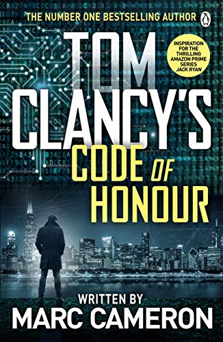Book cover: “Tom Clancy’s Code of Honour” with a city skyline and figure.
