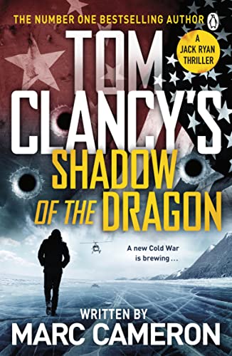 Book cover for “Tom Clancy’s Shadow of the Dragon” with stars and silhouette.