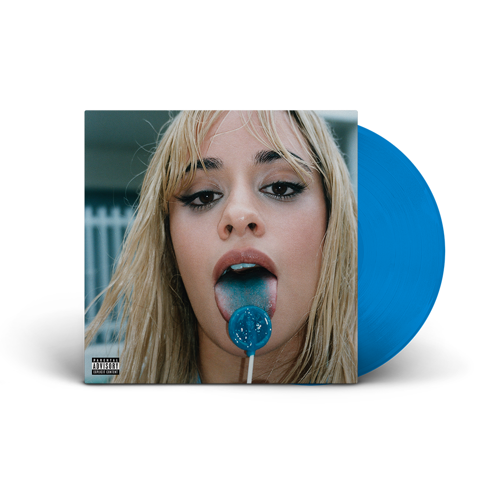Camila Cabello album cover and blue vinyl record shown.