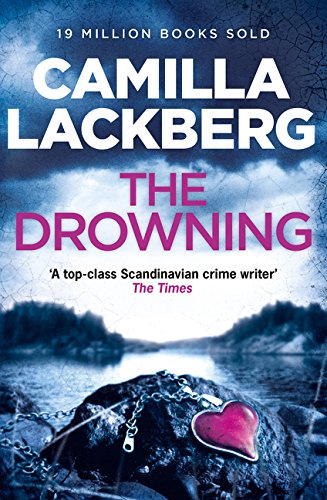 Book cover: “The Drowning” by Camilla Läckberg, with a heart-shaped locket.