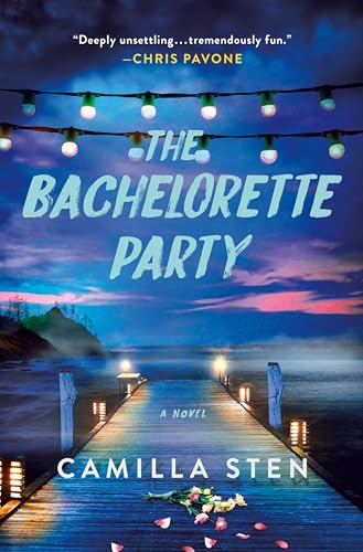 Book cover: dock scene with flowers, title “The Bachelorette Party.”