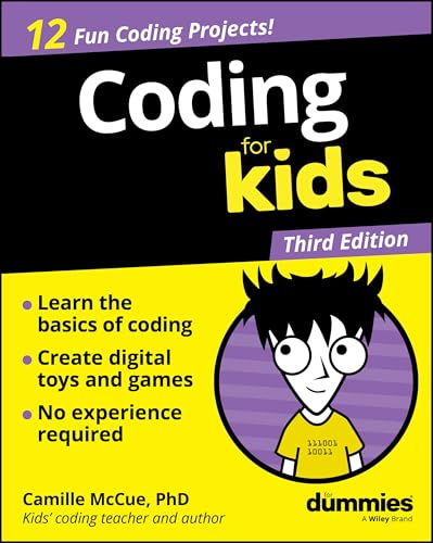 Book cover for Coding for Kids For Dummies, Third Edition, featuring a cartoon character.