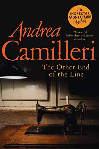 Book cover: "The Other End of the Line" with a vintage sewing machine.
