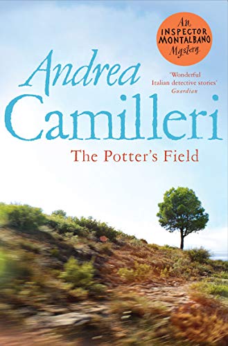 Book cover: “The Potter’s Field” by Andrea Camilleri, with a landscape scene.