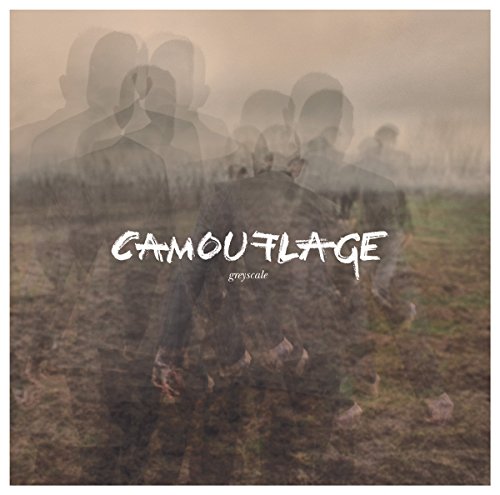 "Album cover with multiple exposures of people in a field, 'Camouflage - Greyscale' text."