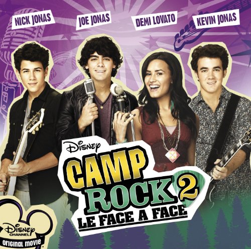 "CD cover featuring the cast of Camp Rock 2 with musical instruments."