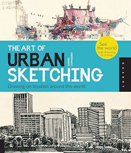 Book cover titled The Art of Urban Sketching featuring ink and watercolor city drawings.