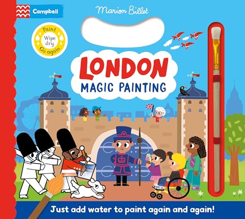 Children’s book cover depicting London landmarks and figures with a paintbrush.