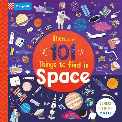 Colorful children's book cover depicting various space objects and astronauts.