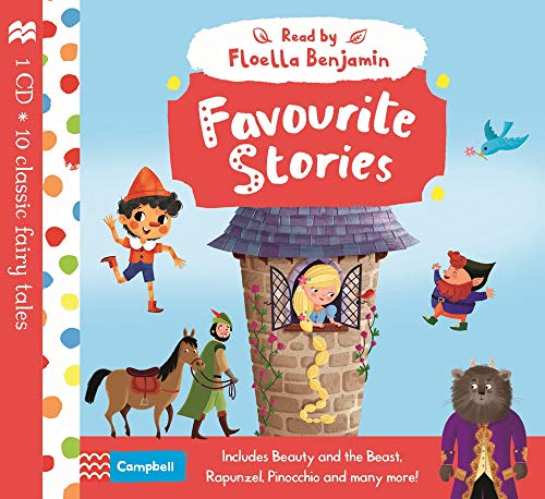 Audiobook cover featuring fairytale characters like Rapunzel and Pinocchio.