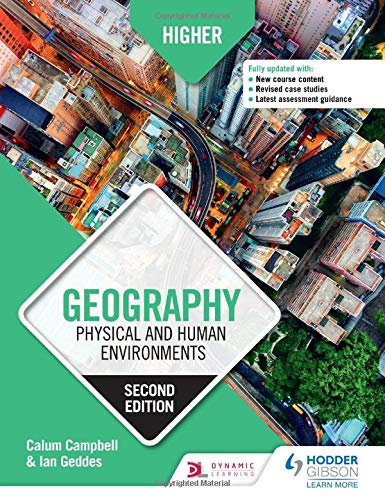 Textbook cover for "Higher Geography," second edition, with city aerial view.