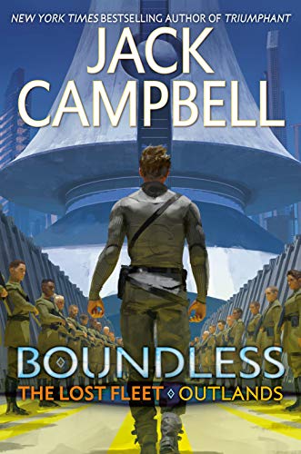 Sci-fi book cover: man facing a large, futuristic structure and soldiers.