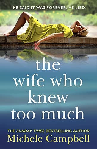 Book cover: woman in yellow dress by a blue swimming pool.
