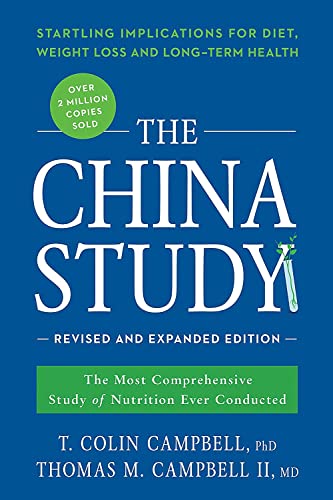 Book cover of The China Study, Revised and Expanded Edition, on a blue background.