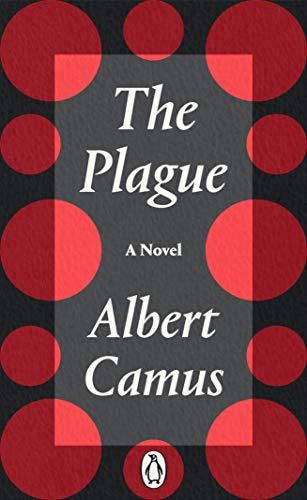 Book cover: "The Plague" by Albert Camus, red polka dots, Penguin edition.