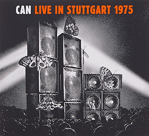 CD cover for CAN’s “Live In Stuttgart 1975” with butterflies and speakers.