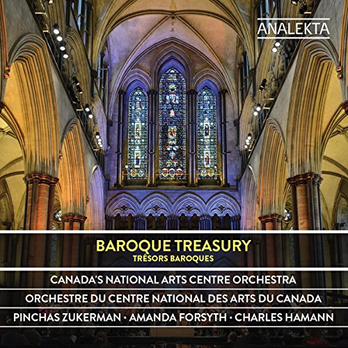 CD cover: stained glass window in a cathedral, text “Baroque Treasury”.