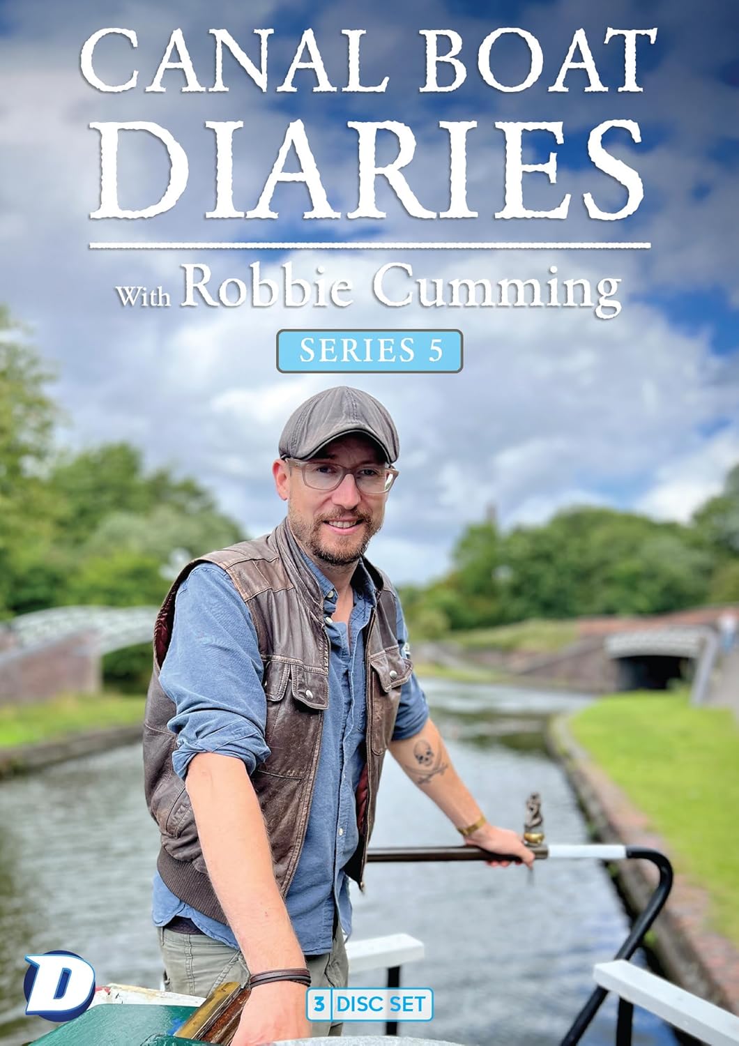 Robbie Cumming on a canal boat for Canal Boat Diaries Series 5 DVD cover.