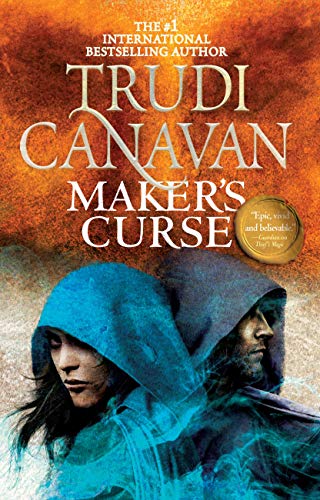 Book cover: "Maker's Curse" with two hooded figures in blue.