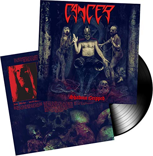 "Cancer - Shadow Gripped vinyl album cover with dark, gothic artwork and black vinyl record."