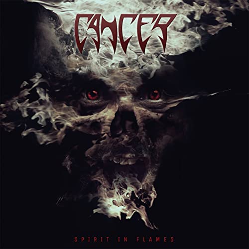 CD cover: skull engulfed in flames with the band name "Cancer".