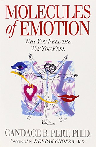 Book cover: "Molecules of Emotion" with anatomical illustration and eyes.