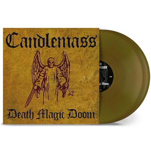 Candlemass Death Magic Doom vinyl record cover with an angel illustration and gold disc.