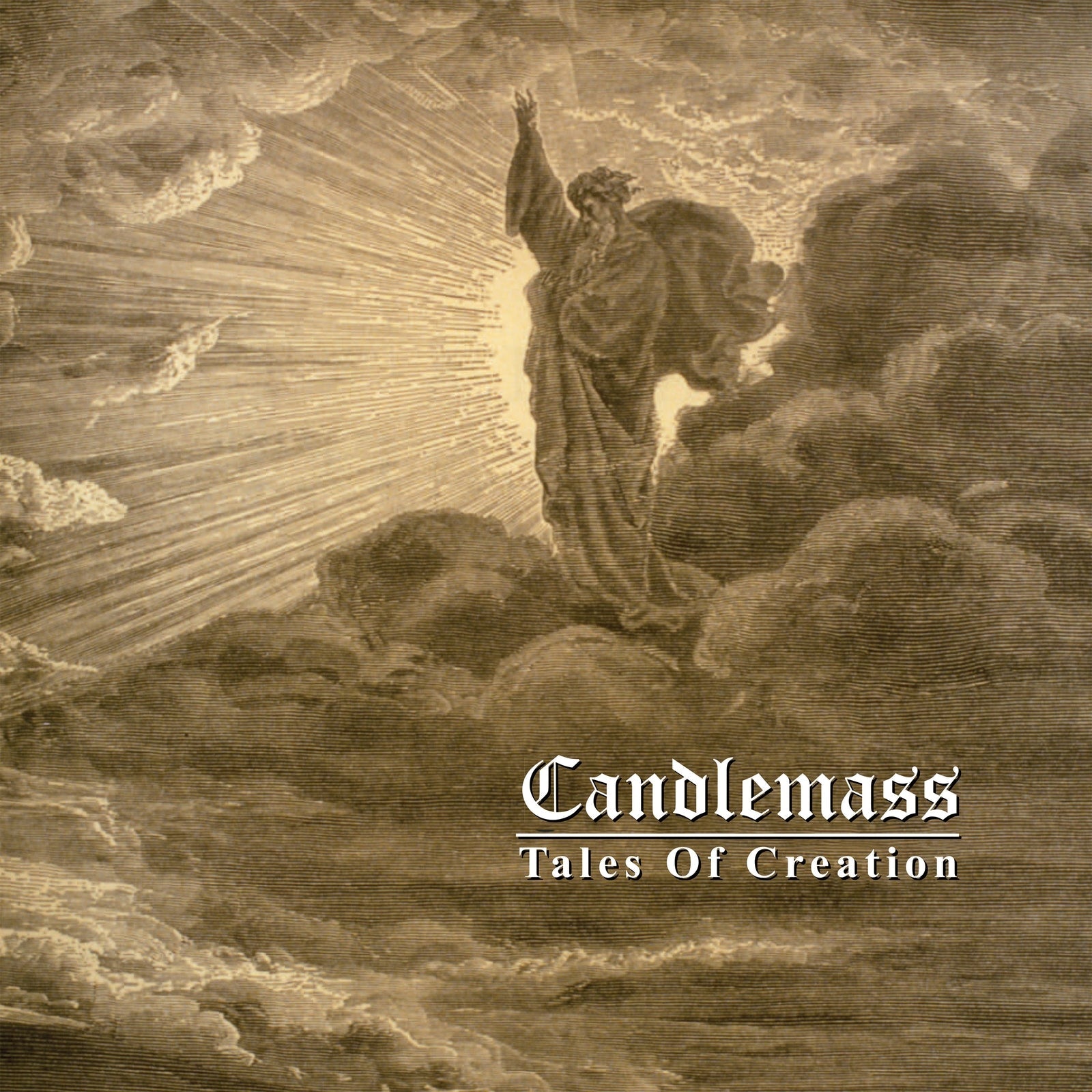 Candlemass album cover: etching-style image of a figure amidst clouds.