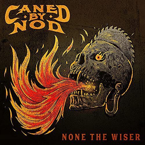 Dark album cover with a skull breathing fire and orange text.