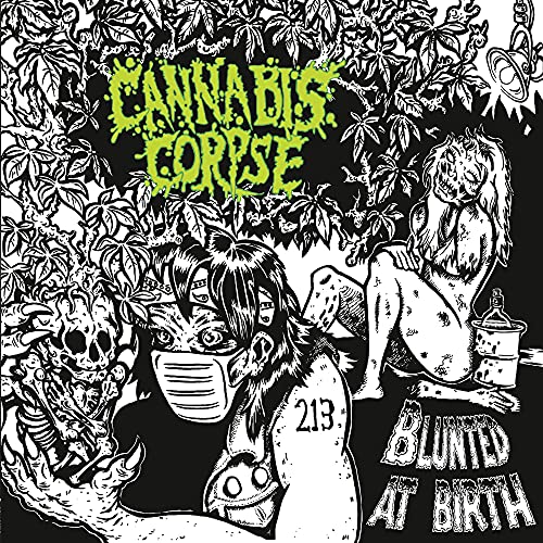 Black and white album cover with zombie-like figures and cannabis imagery.