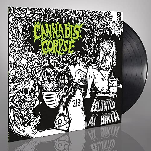 Black vinyl record with illustrated cover depicting skulls and figures.