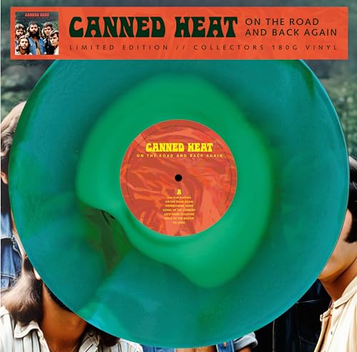 Green marbled vinyl record for Canned Heat’s “On The Road And Back Again.”