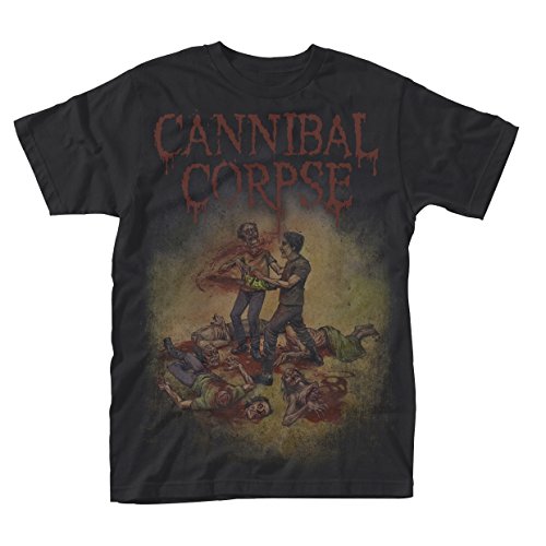 Black t-shirt with Cannibal Corpse album art depicting violent imagery.