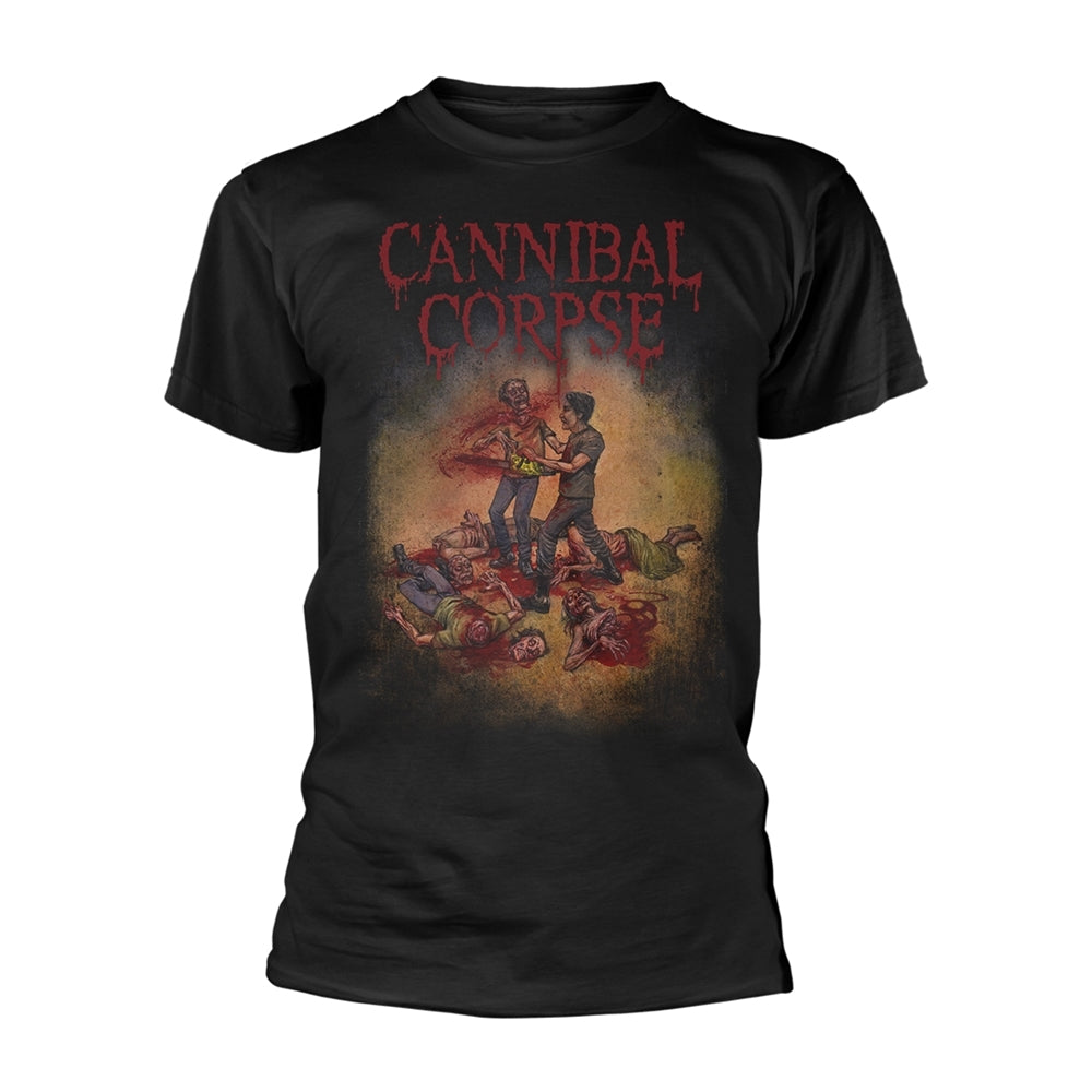 Black t-shirt with Cannibal Corpse album art featuring violent imagery.
