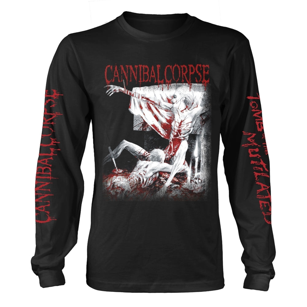 Black long-sleeve shirt with Cannibal Corpse Tomb of the Mutilated graphic art in red.