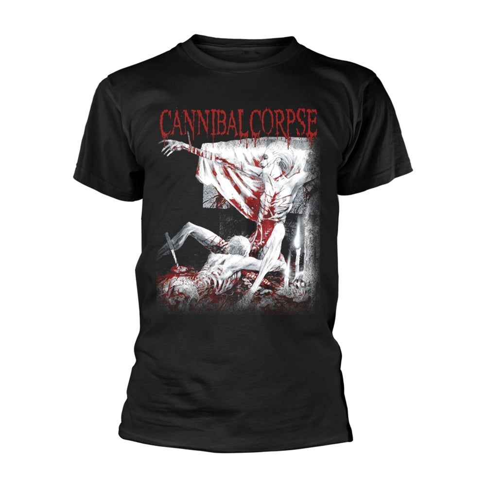 Black Cannibal Corpse t-shirt with gory, illustrated album artwork.