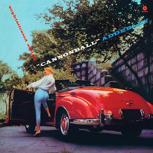 Record album cover: Cannonball Adderley’s “Sophisticated Swing” with woman and red car.