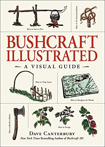 Book cover for Bushcraft Illustrated featuring various hand-drawn survival skills and nature illustrations.