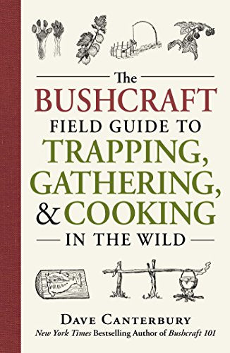Book cover with illustrations of plants, traps, and the title "Bushcraft Field Guide.